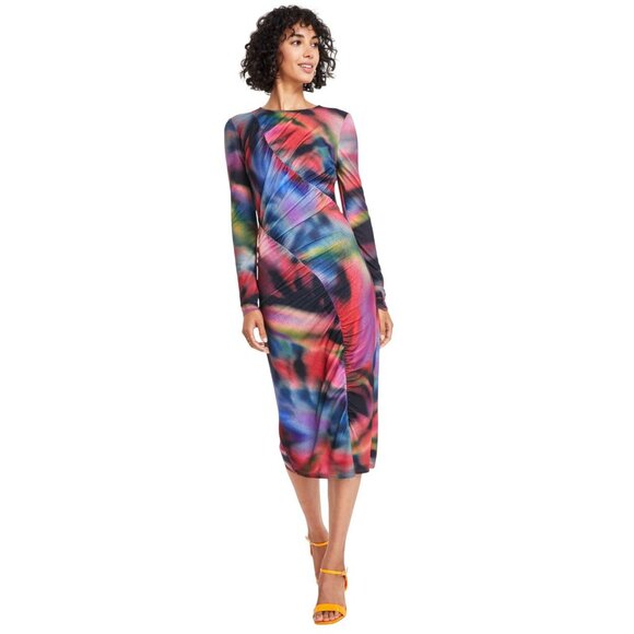 Vince Camuto Womens Printed Long-Sleeve Bodycon Dress VC4M5555 Blue Multi 14 - Picture 6 of 10